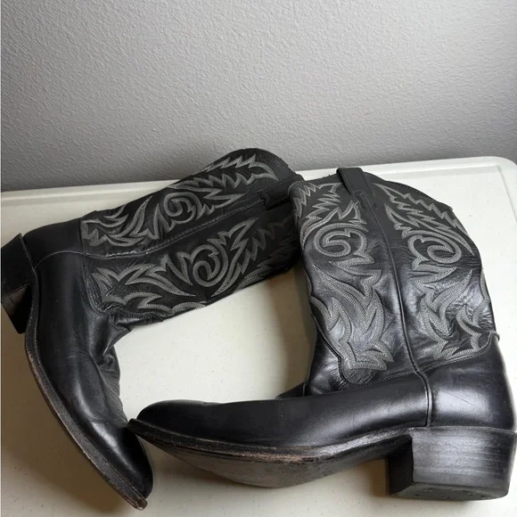 Justin Boots Mens Size 10 D Black Western Cowboy Pointed Toe Embroidered Design - Picture 3 of 8